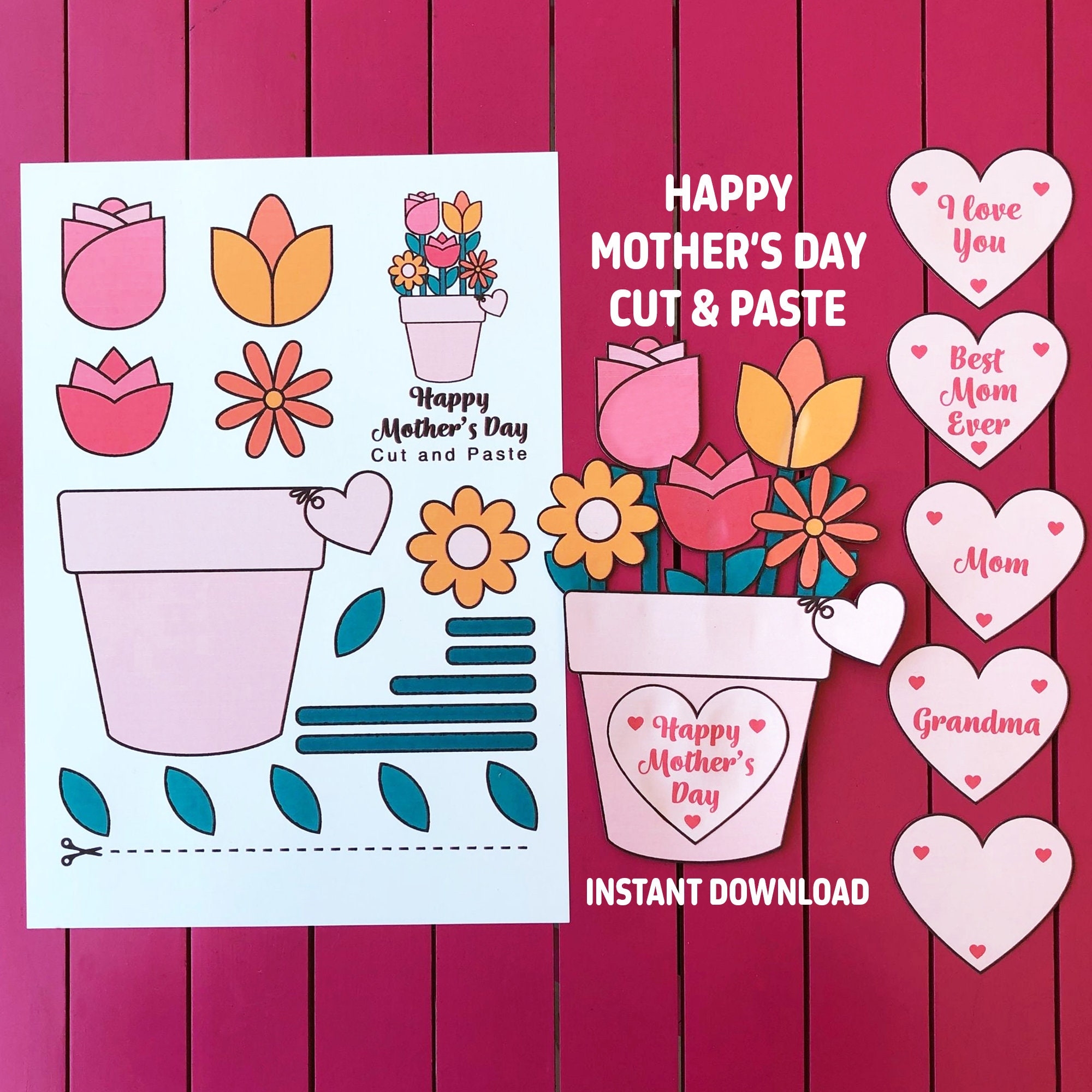 Printable Mother s Day Cut U0026 Paste Flower Bouquet Gift Card