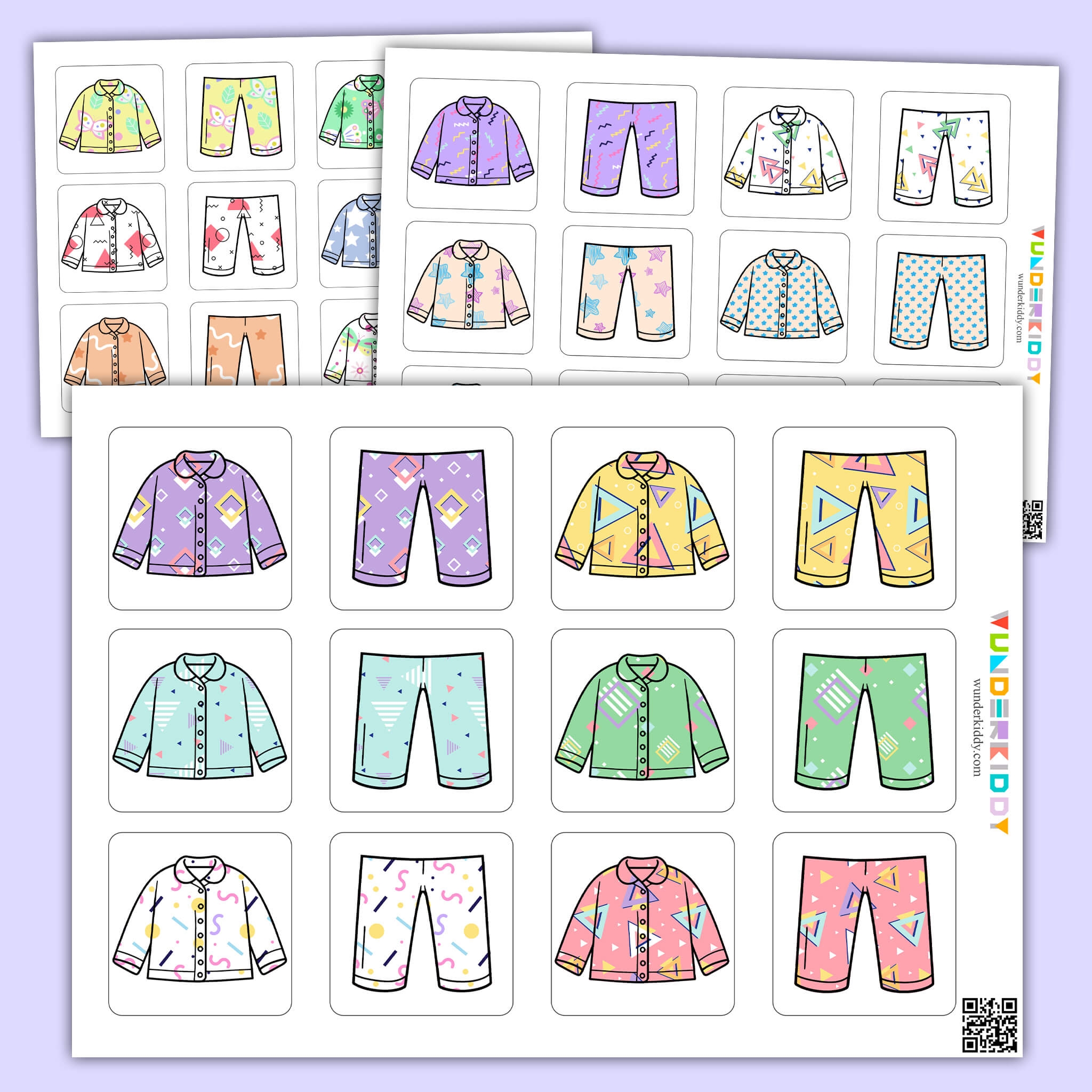 Printable Pajama Pattern Matching Cards For Preschool