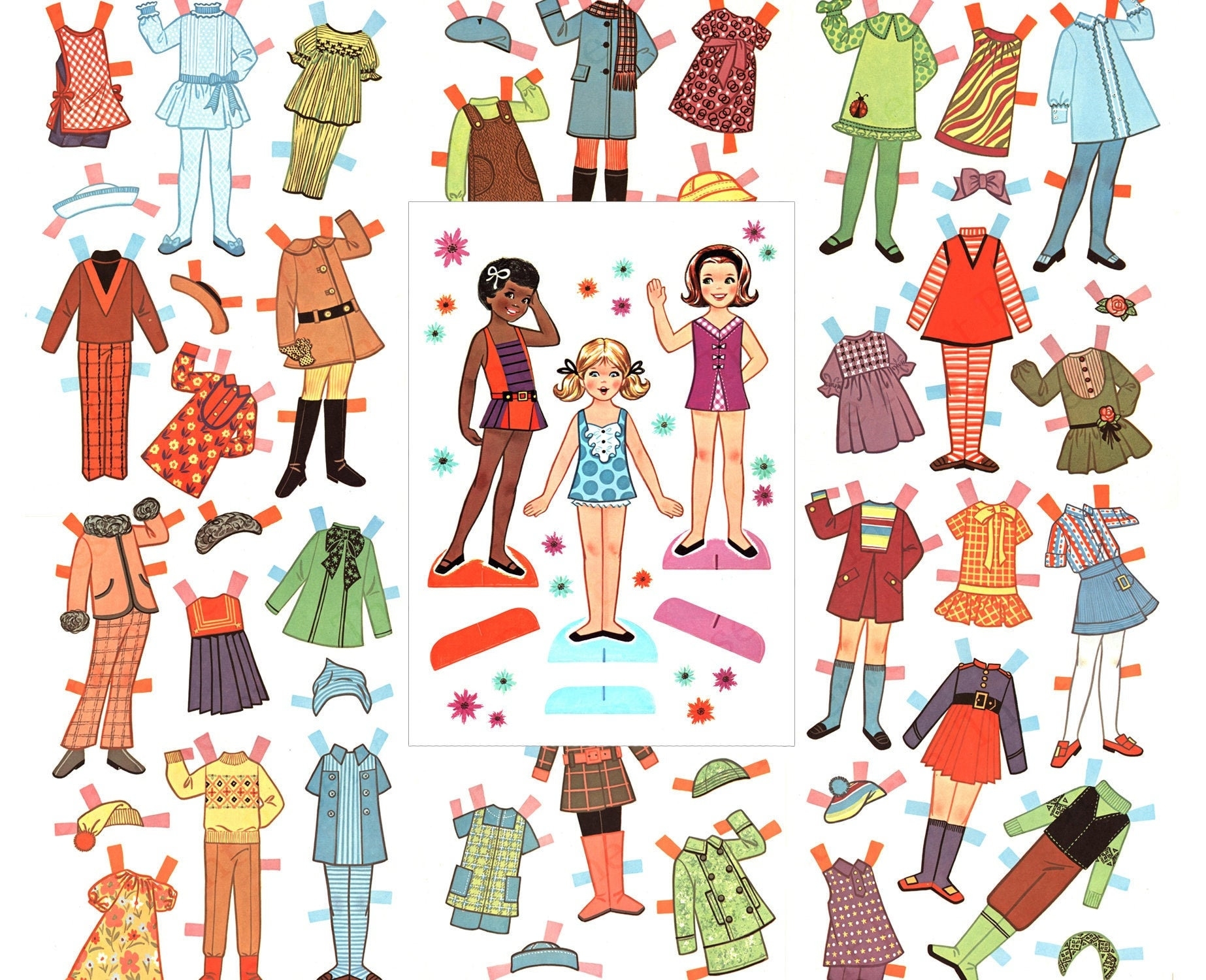 Printable Paper Doll Friends Children Kids Digital Download Image