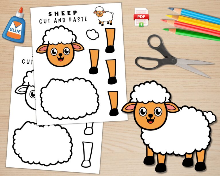 Printable Paper Sheep Craft Template For Kids Farm Animal Crafts Farm Activities Color Cut And Glue Build A Sheep PDF Etsy UK