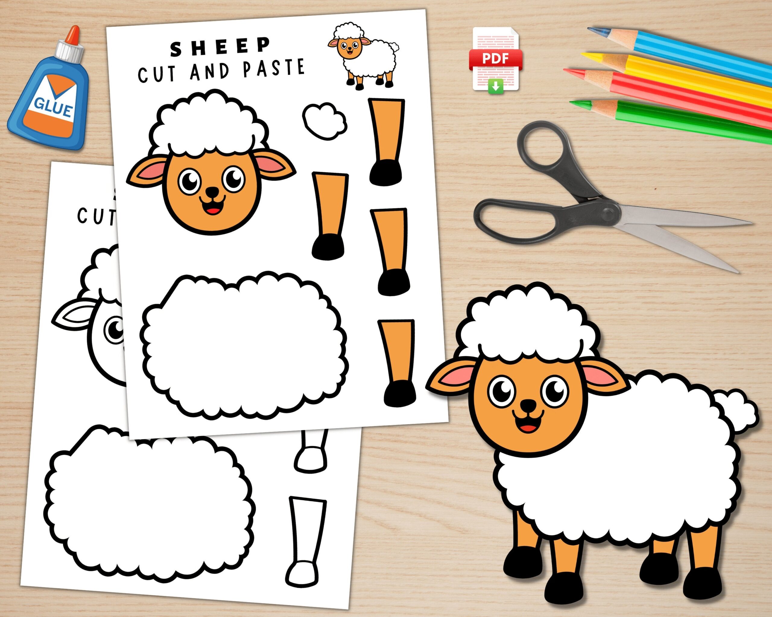 Printable Paper Sheep Craft Template For Kids Farm Animal Crafts Farm Activities Color Cut And Glue Build A Sheep PDF Etsy UK