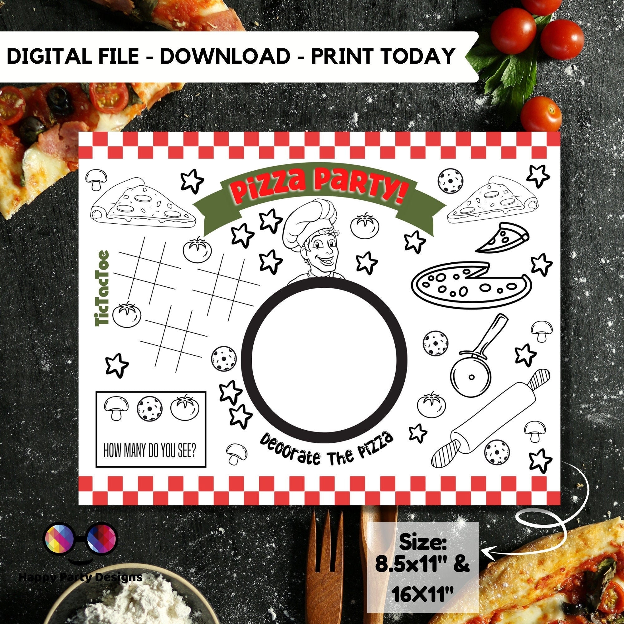 Printable Pizza Party Coloring Page Pizza Birthday Activity Pizza Party Placemat Pizzeria Table Mat Printable Pizza Party Games K46 Etsy UK