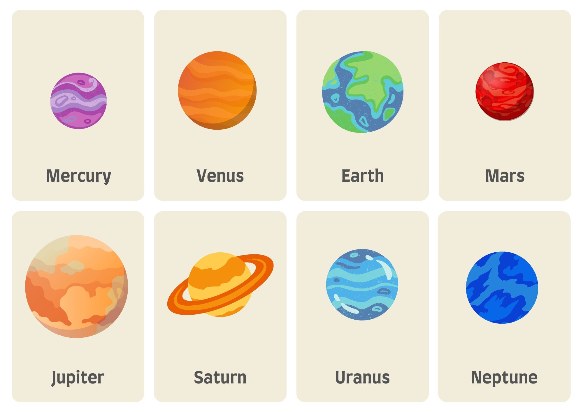 Printable Preschool Planet Flashcards