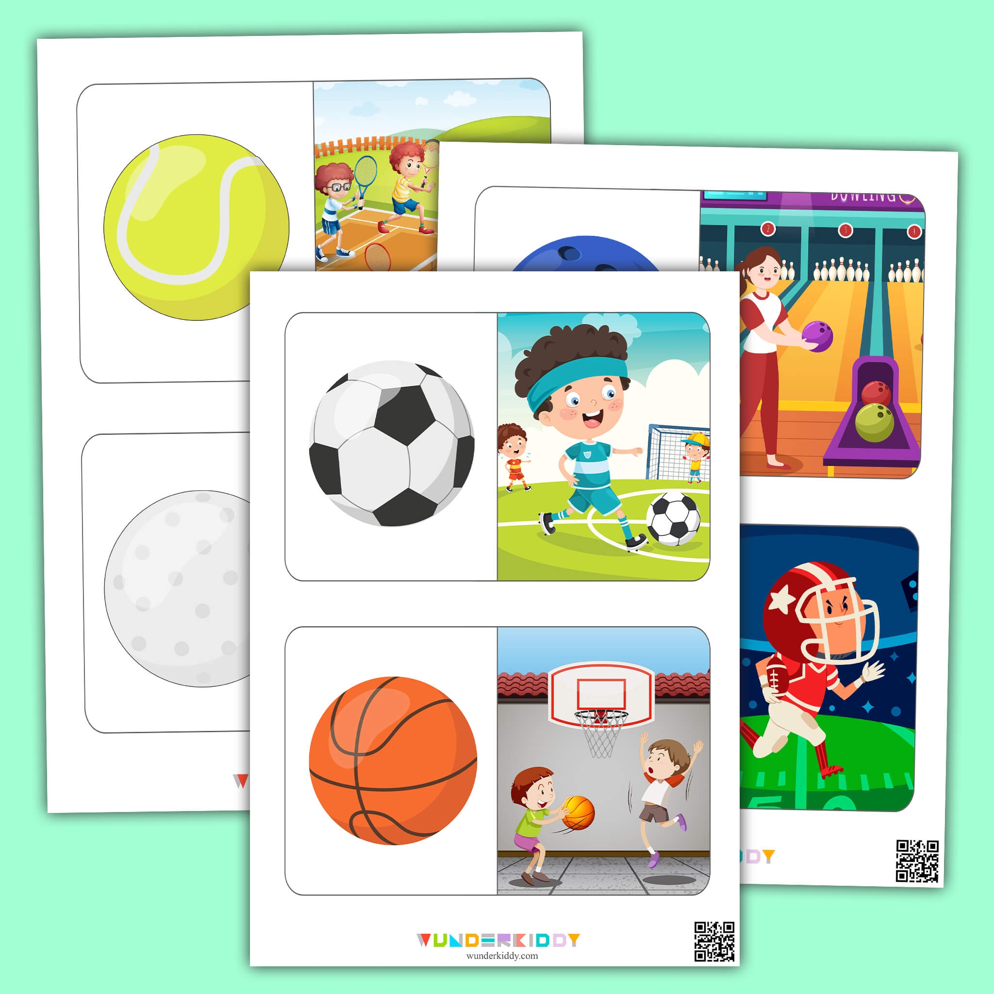 Printable Sports Balls Matching Cards Activity For Kids