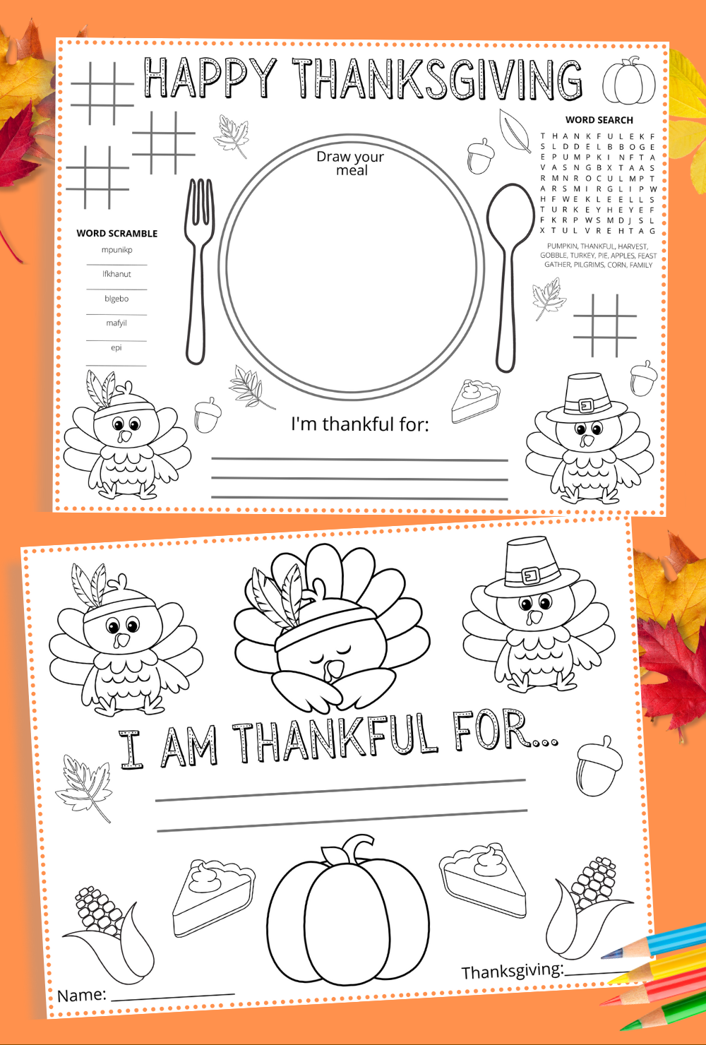 Printable Thanksgiving Placemats
