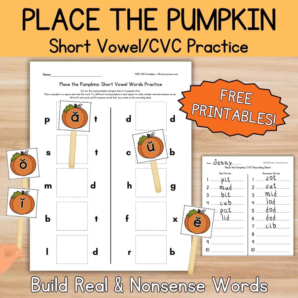 Pumpkin Short Vowel Sounds Practice FREE Printables Literacy Learn