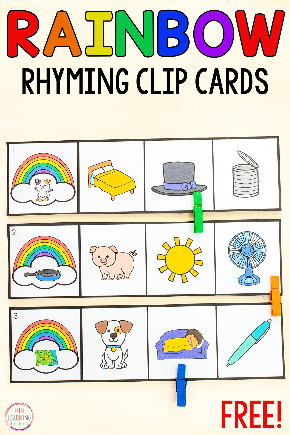 Rainbow Rhyming Clip Strips Free Printable