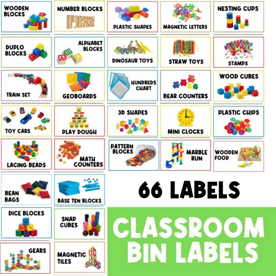 REAL PICTURES Classroom Center Signs Toy Bin Label Printable Worksheets Library