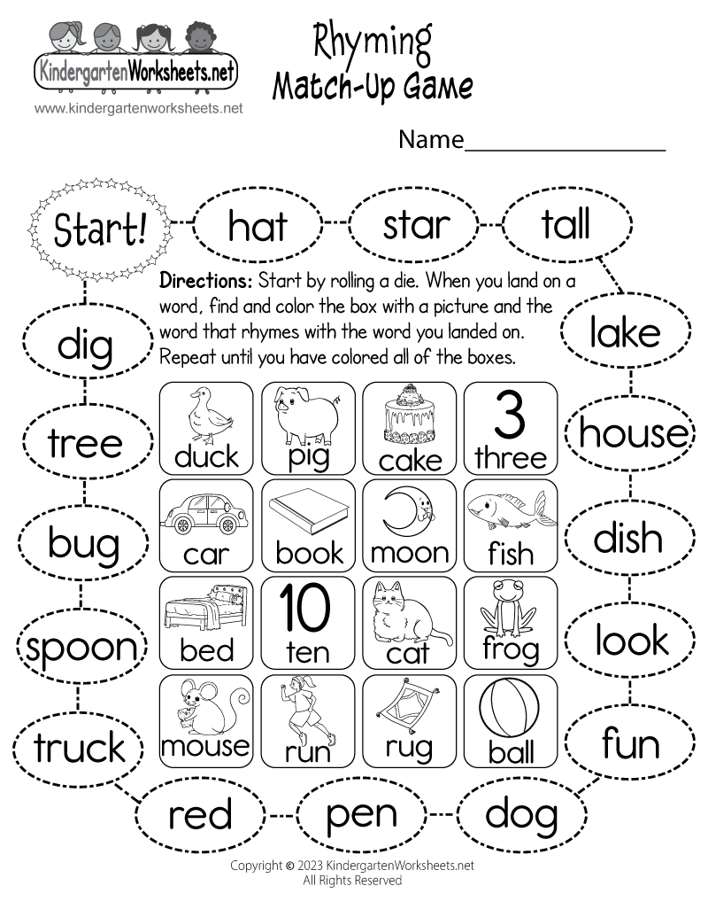 Rhyming Match Up Game Worksheet Free Printable Digital U0026 PDF