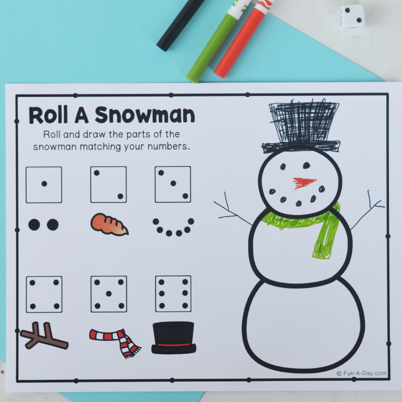 Roll A Snowman Free Printable Game Fun A Day 