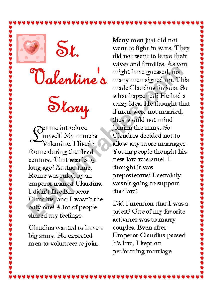SAINT VALENTINE S STORY ESL Worksheet By Ariangie
