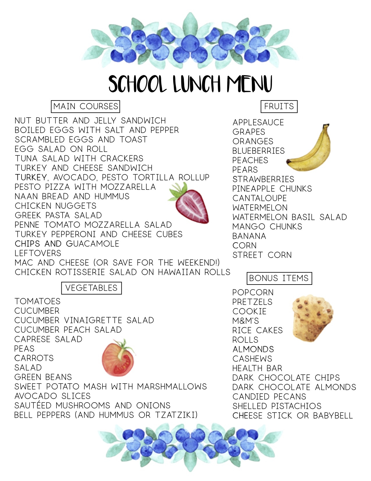 School Packed Lunch Menu FREE PRINTABLE 