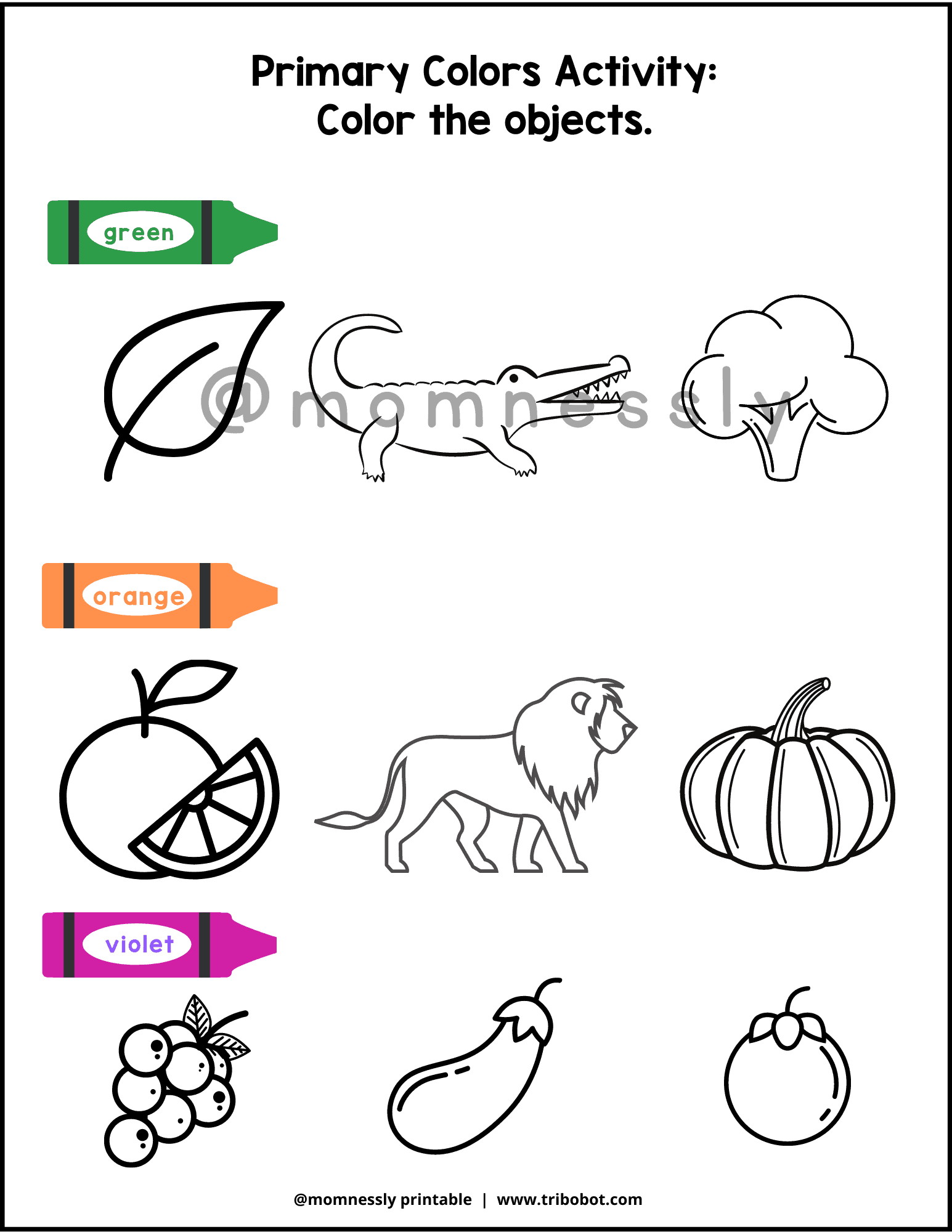 Printable Primary Colors Worksheet Preschool