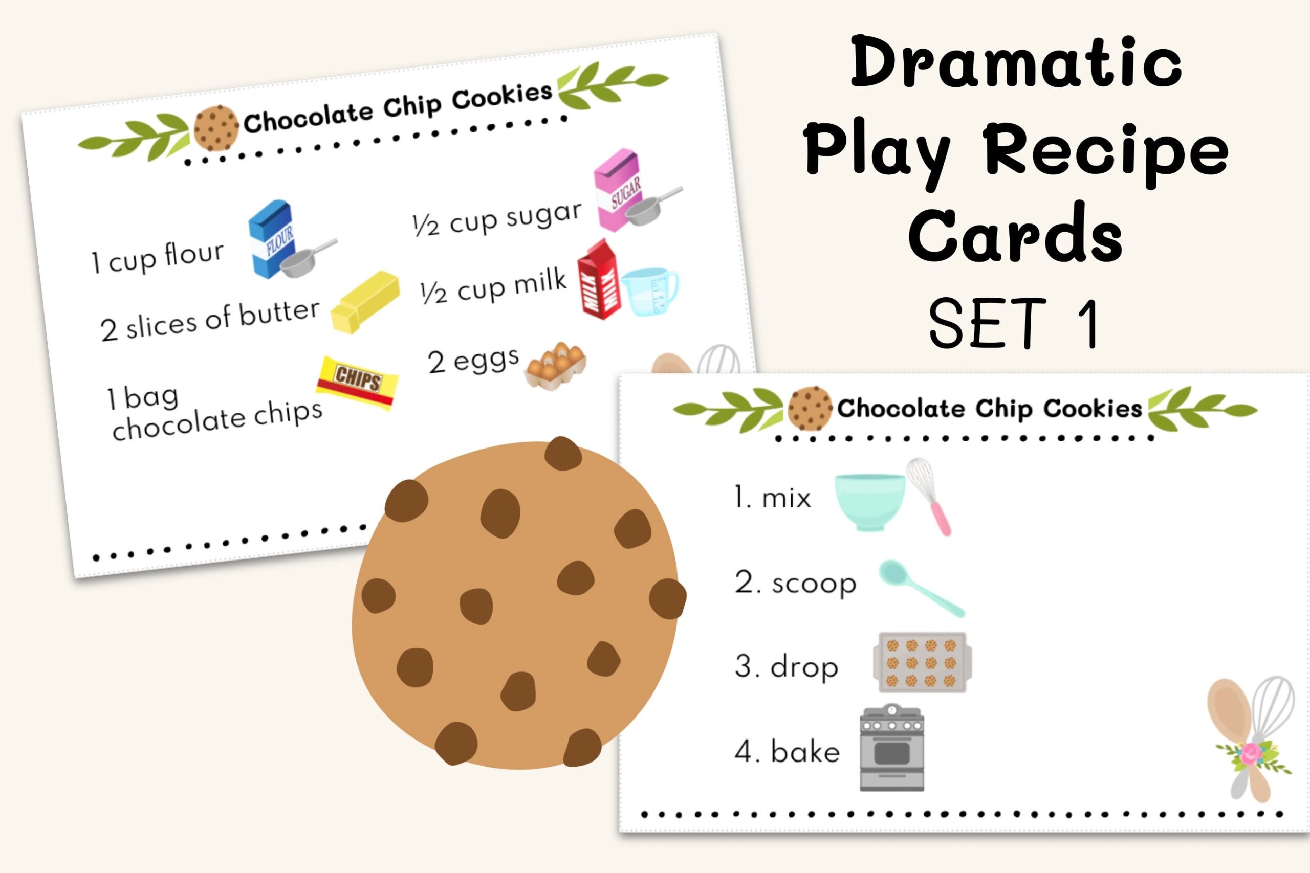 SET 1 PRINTABLE 20 Dramatic Play Recipe Cards For Kids Play 