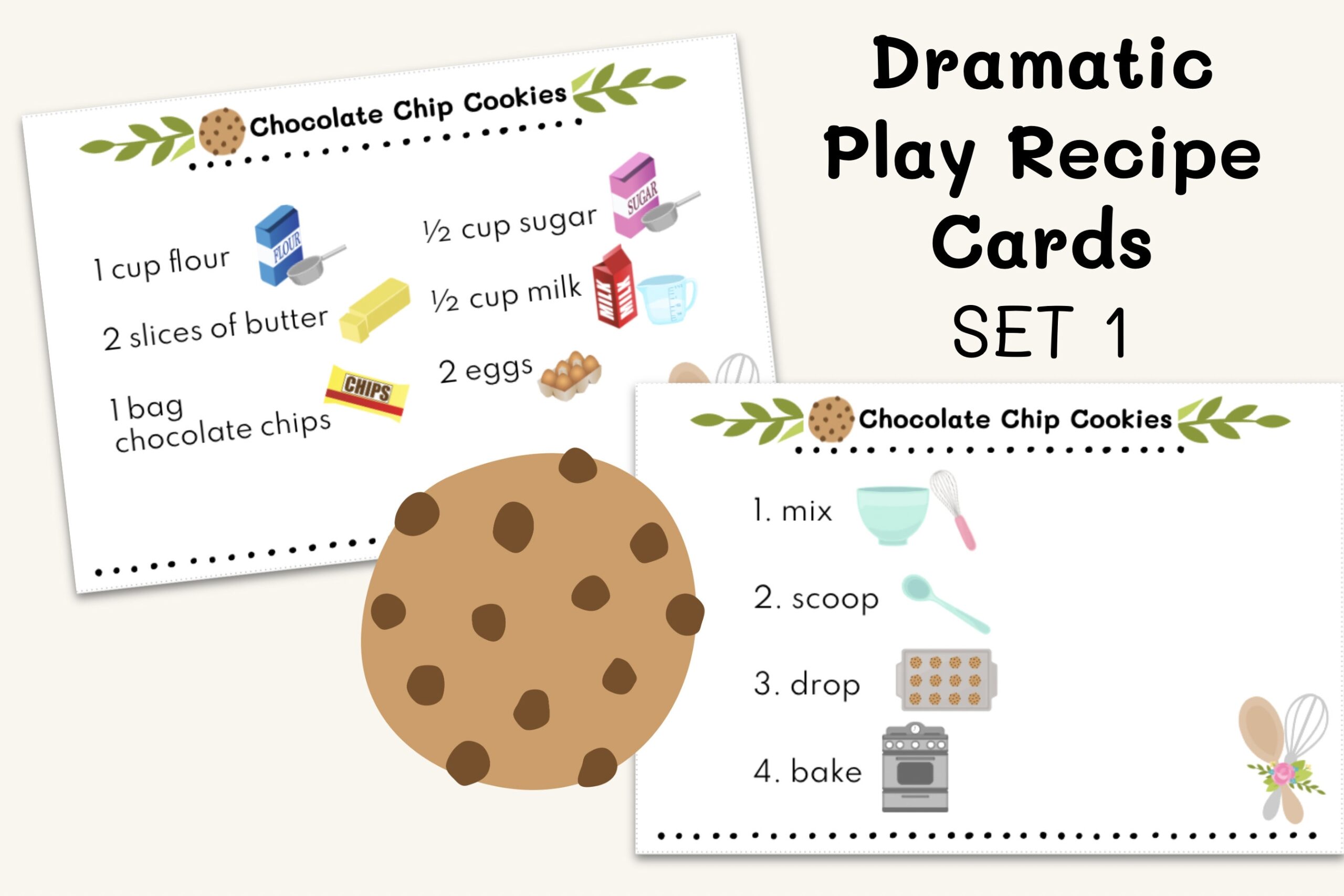 SET 1 PRINTABLE 20 Dramatic Play Recipe Cards For Kids Play Worksheets Library