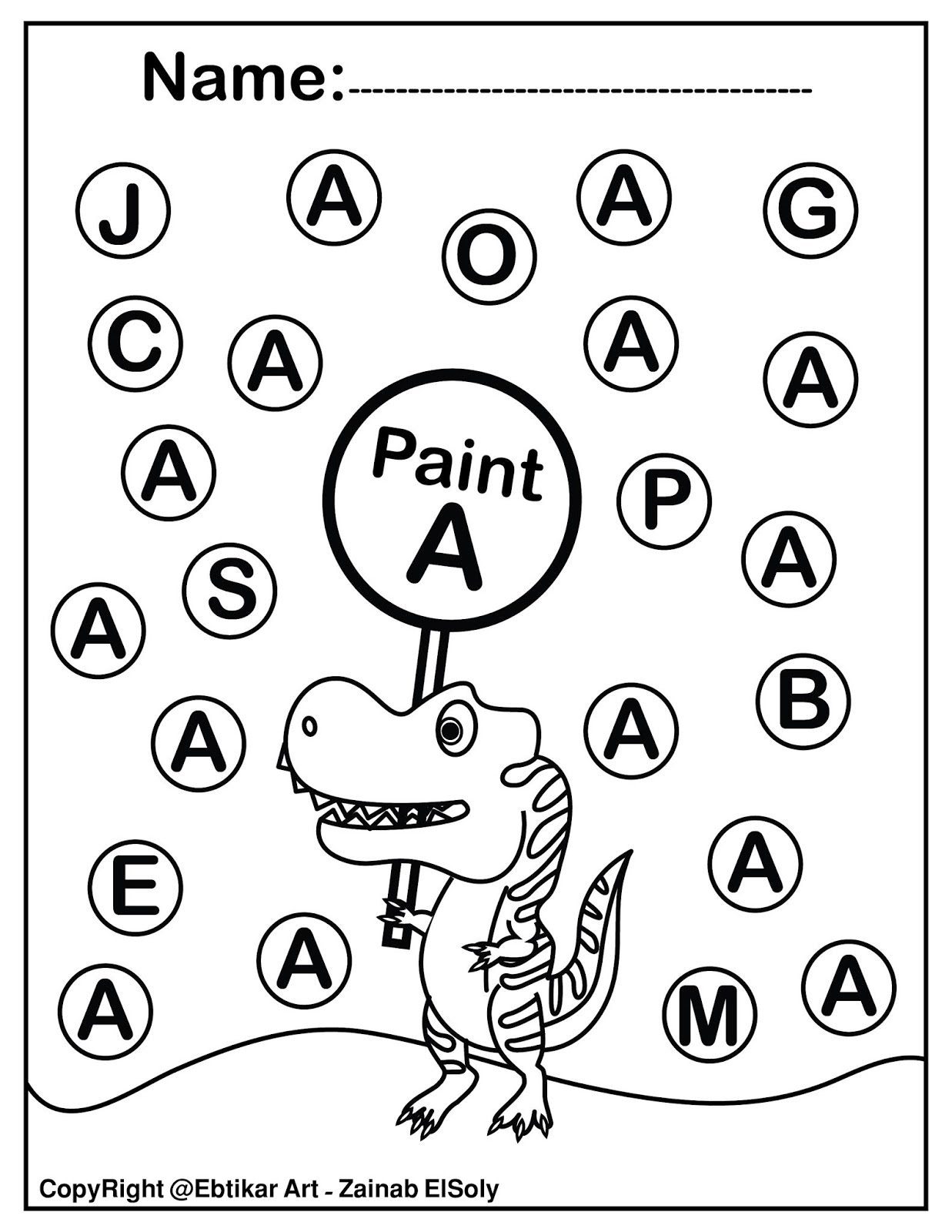 Set Of ABC Dinosaur Trex Activity Paint A Dot Preschool Coloring 