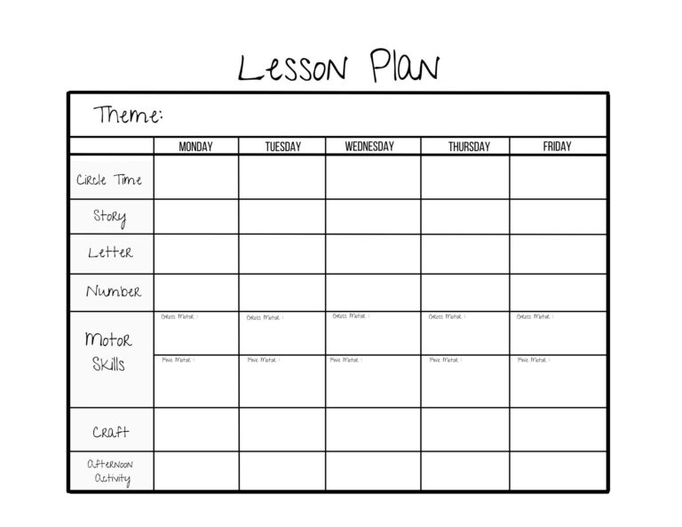 Simple Weekly Lesson Plan Template preschool prek Kindergarten 