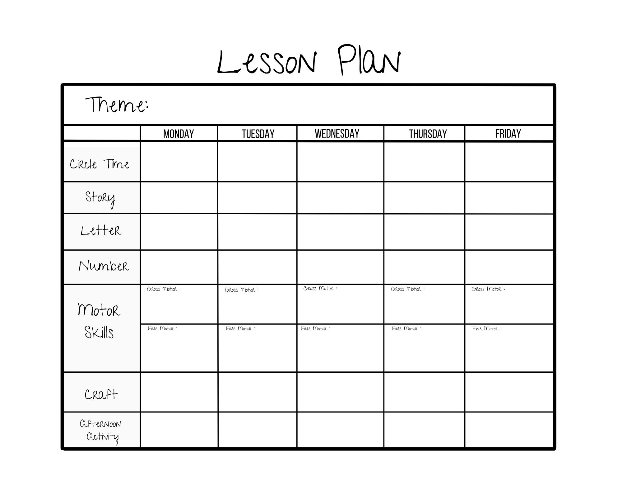 Simple Weekly Lesson Plan Template preschool prek Kindergarten