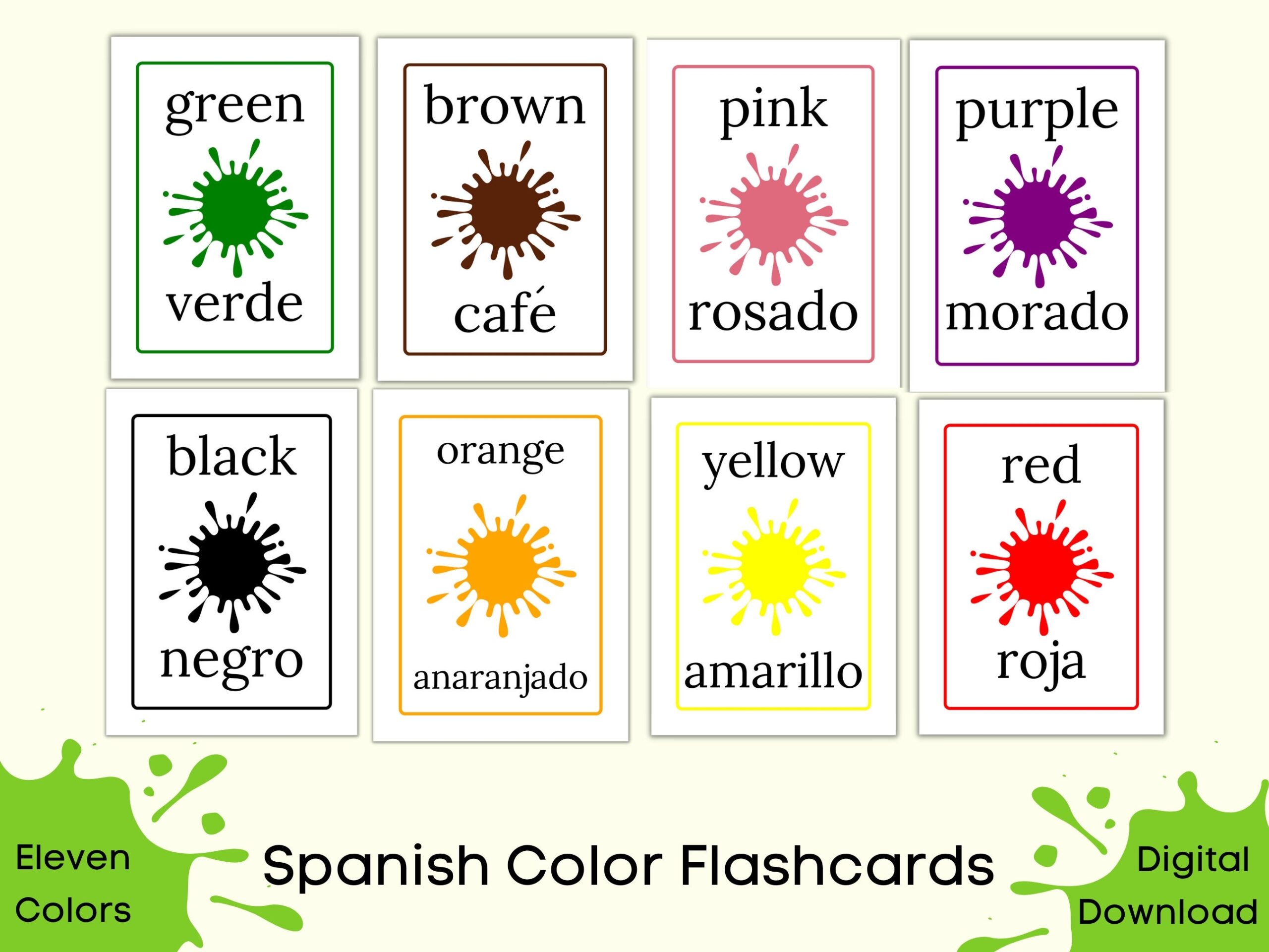 Spanish Color Flashcard Printable Spanish To English Printable Worksheets Library