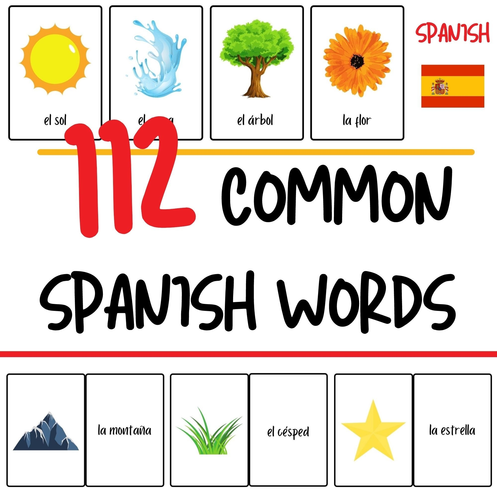 Spanish Flashcards 112 Common Spanish Words Spanish For 