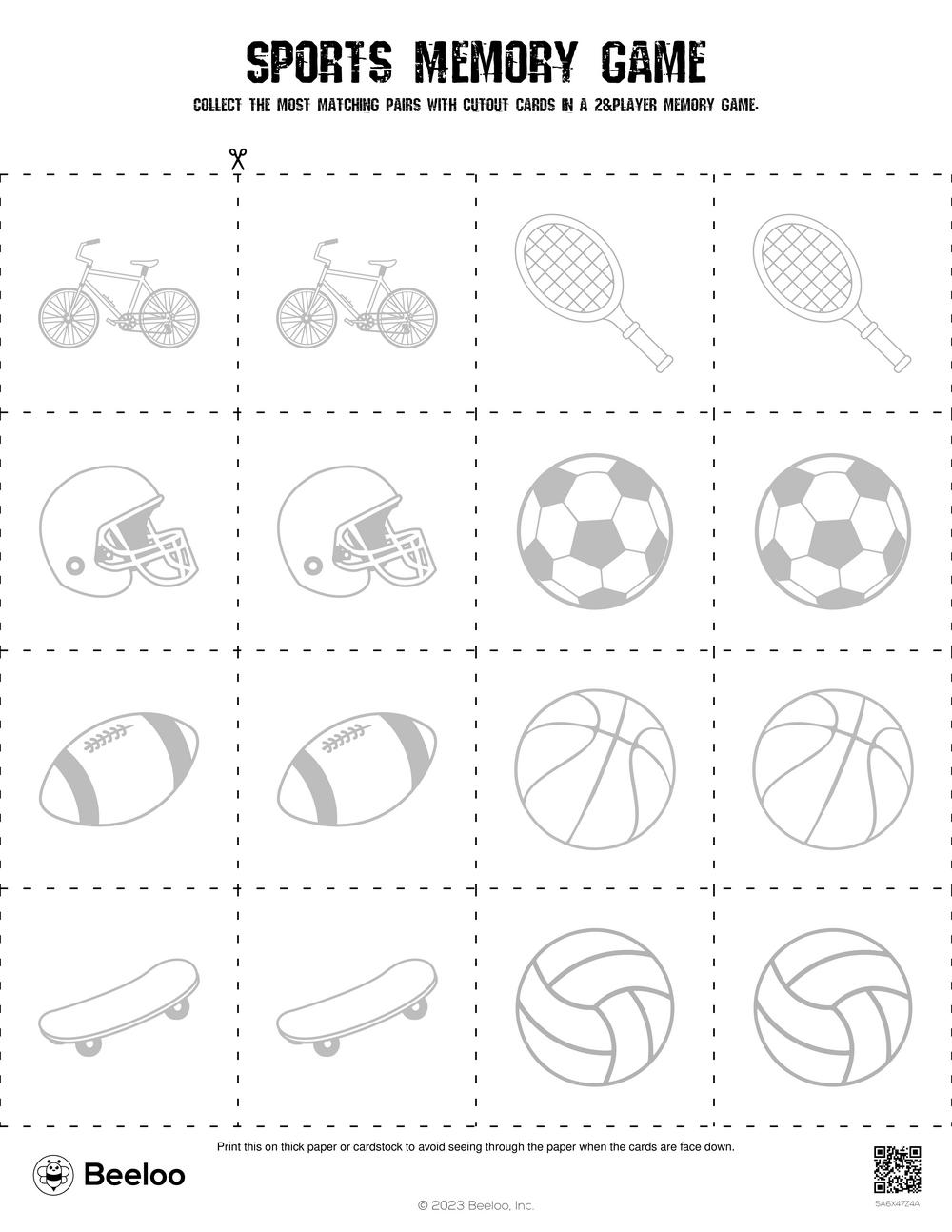 Sports themed Memory Games Beeloo Printable Crafts And