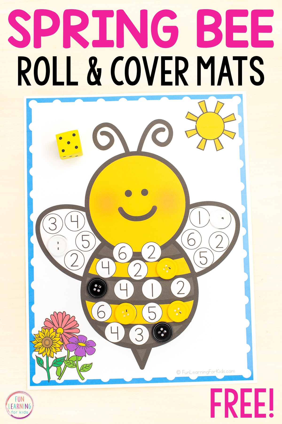 Spring Bee Roll And Cover Number Mats Free Printable