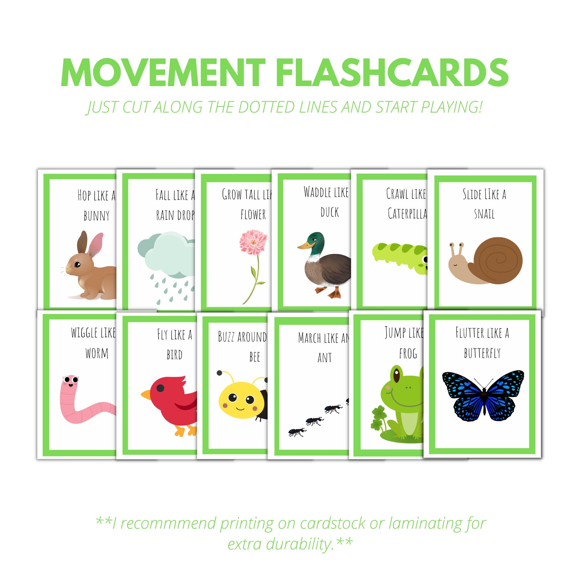 Spring Movement Cards Printable Action Flashcards For Kids Toddlers Preschool Pre k Kindergarten Etsy UK