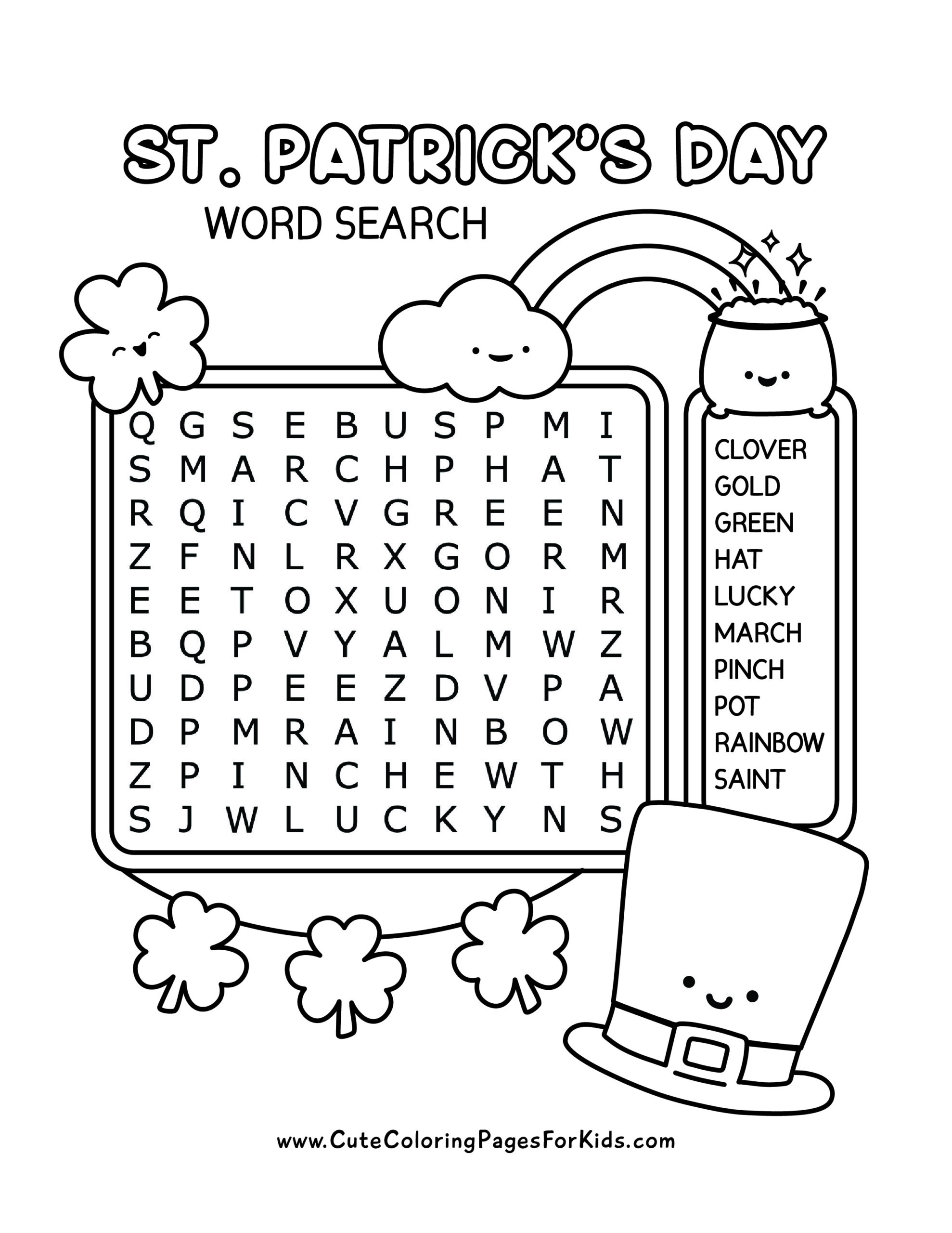 St Patrick s Day Word Search Free Printables For Kids Cute 