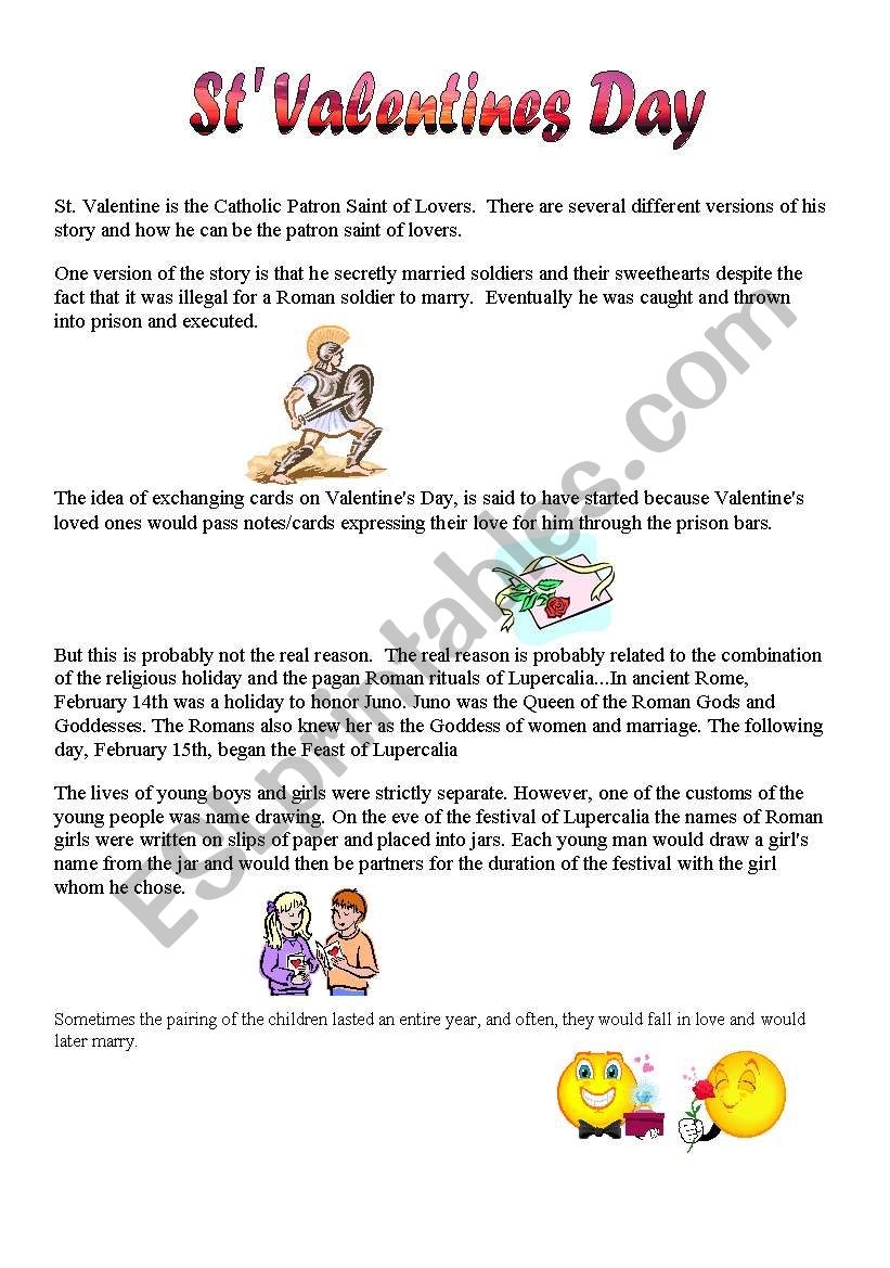 St Valentines Day ESL Worksheet By Marusik