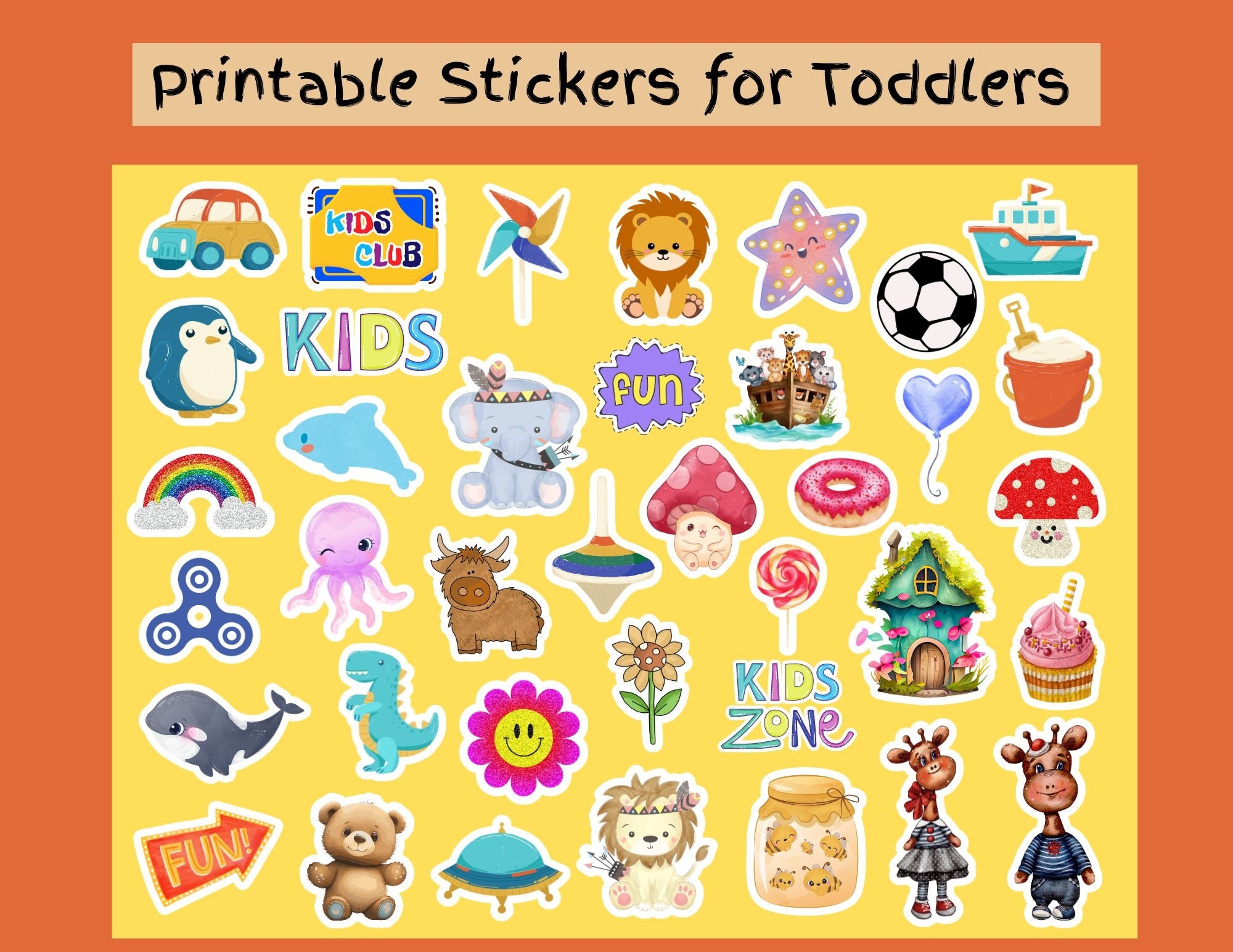 Stickers For Toddlers printable Cute Designs A4 Size Sheet Rainy Day Fun Digital Download PNG SVG File Etsy