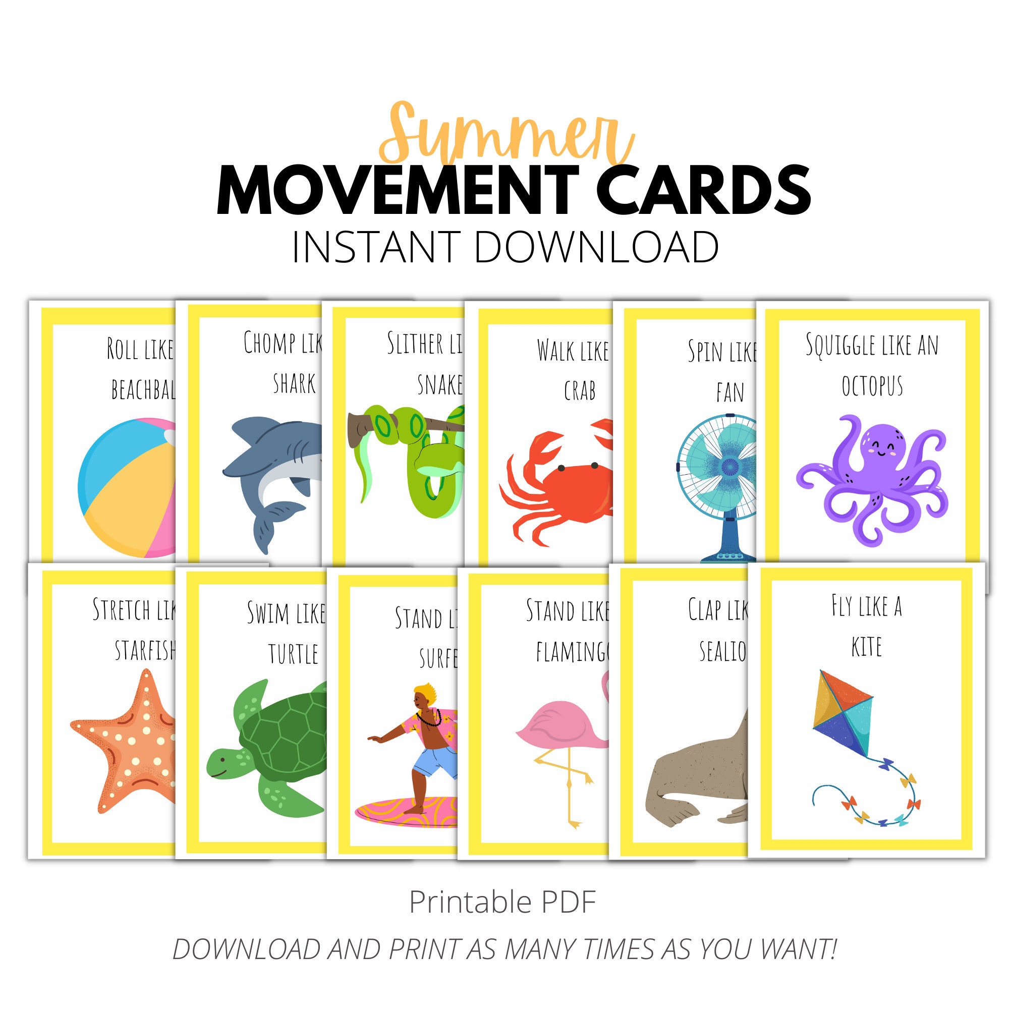 Summer Movement Cards Printable Action Flashcards For Kids Worksheets Library