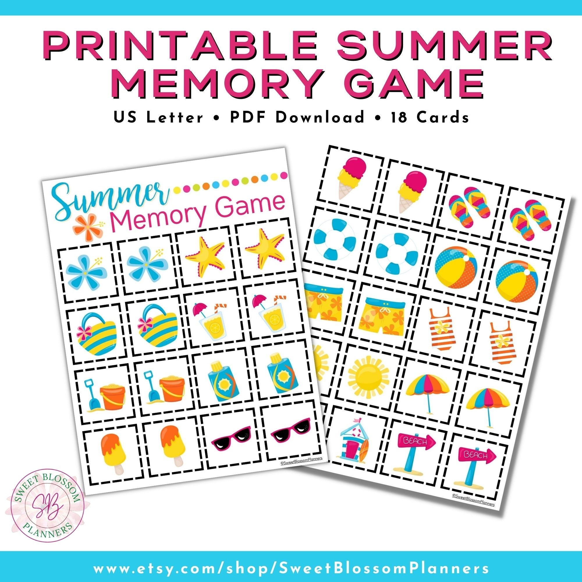 Summer Printable Memory Game Summer Matching Game Kids Memory 