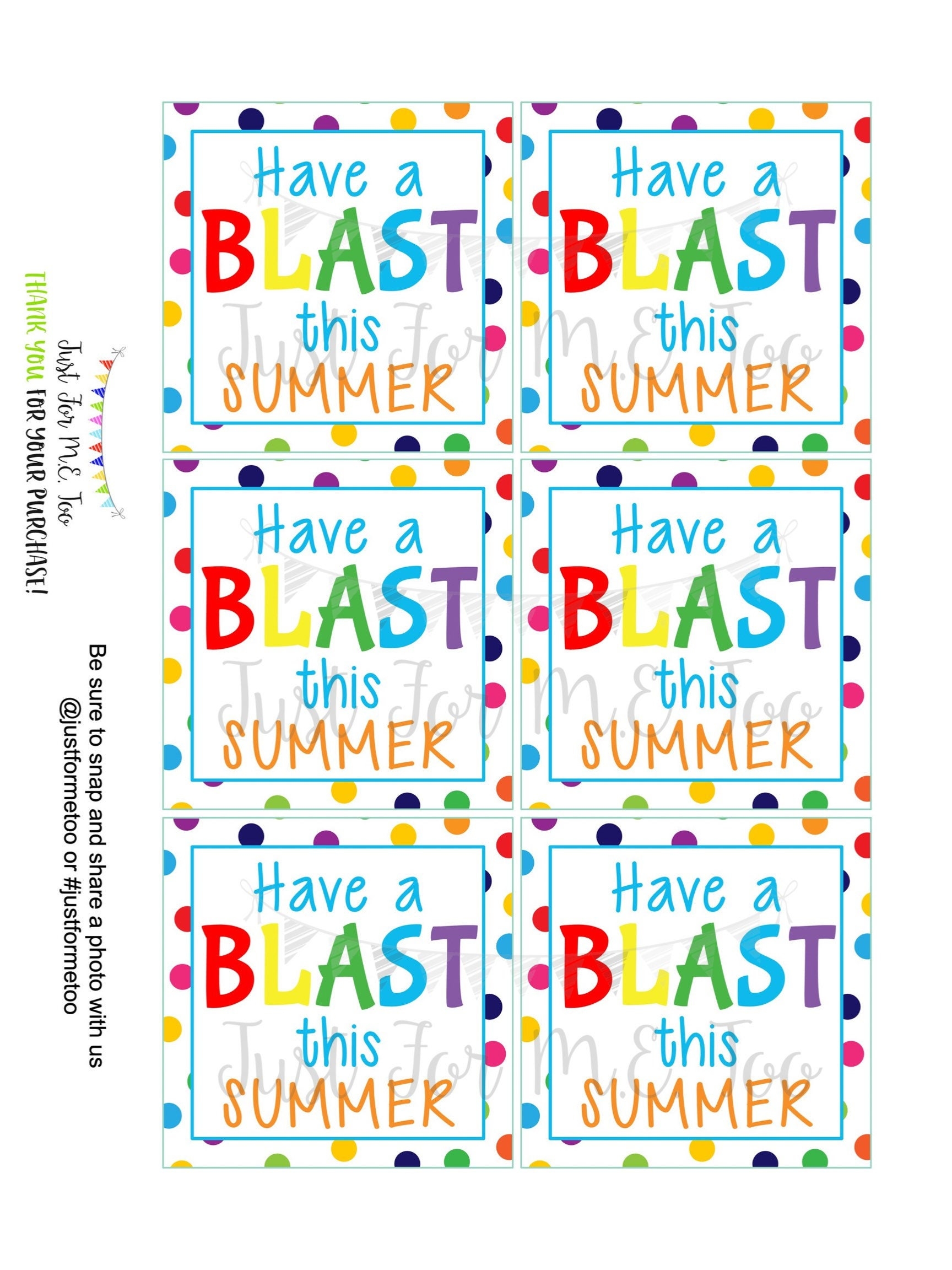 Summer Printable Water Gun Gift Tag Blast Tag Kids Tag Friend 