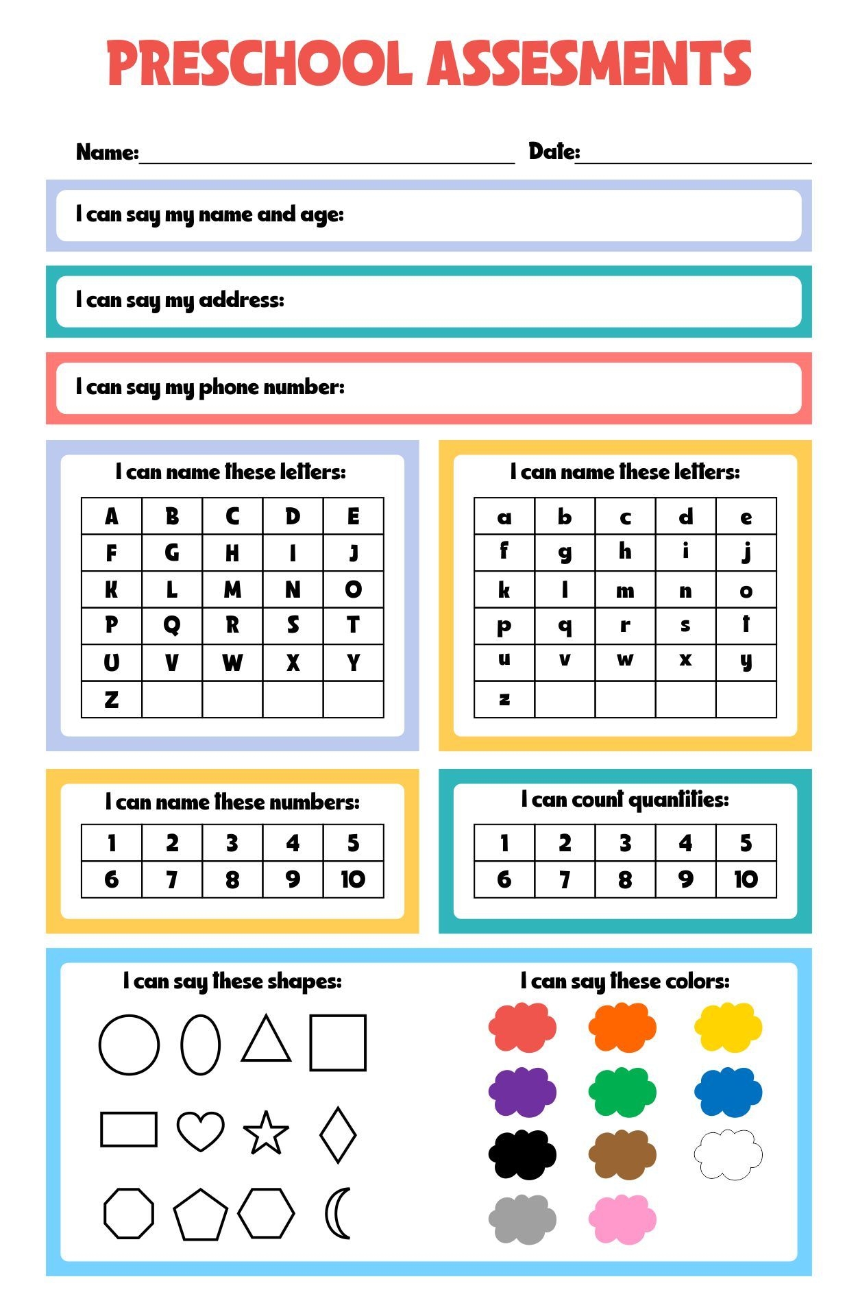 Templates Preschool Assessment 10 Free PDF Printables Printablee
