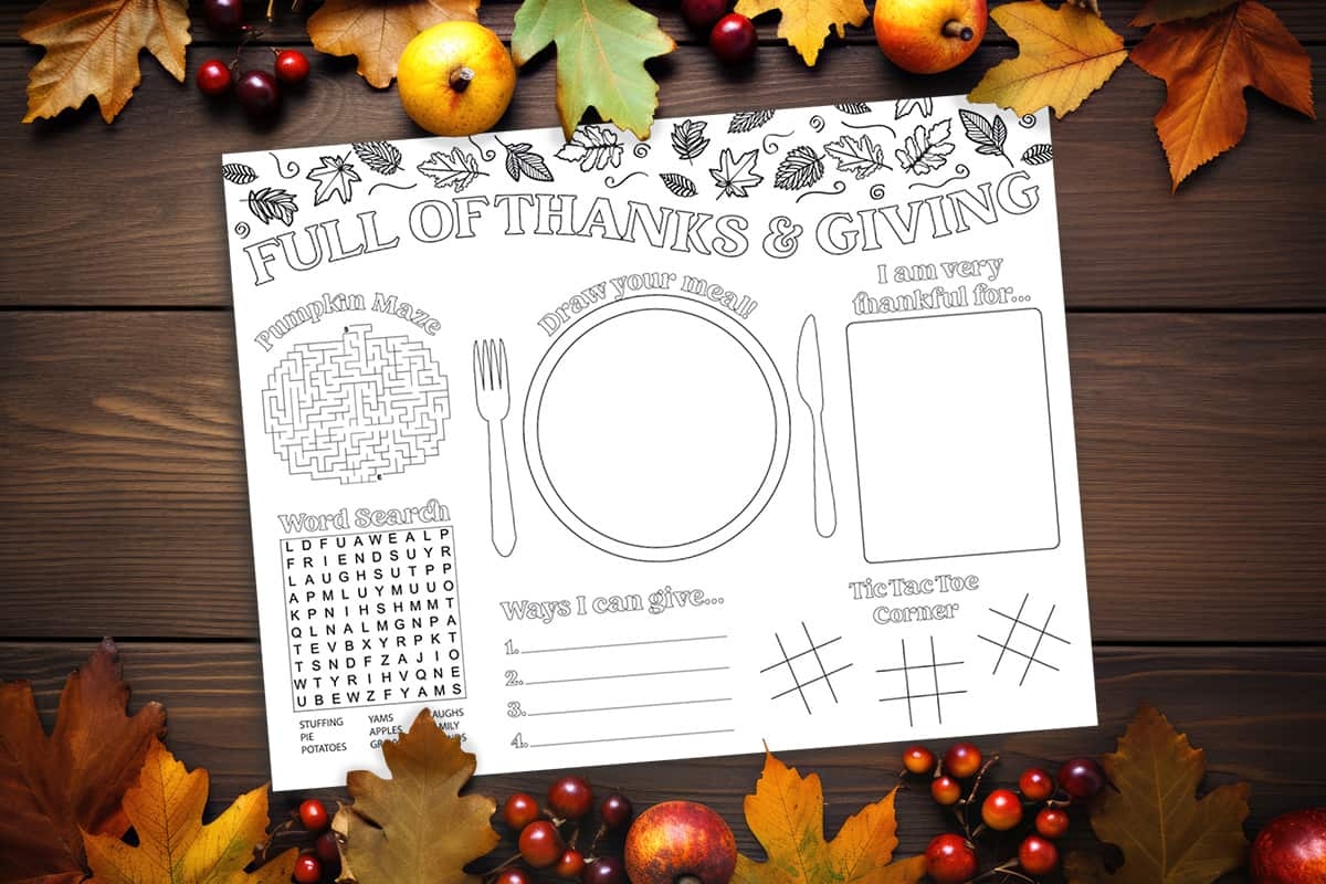 Thanksgiving Activity Placemat Free Printable For Kids To Learn And Have Fun 