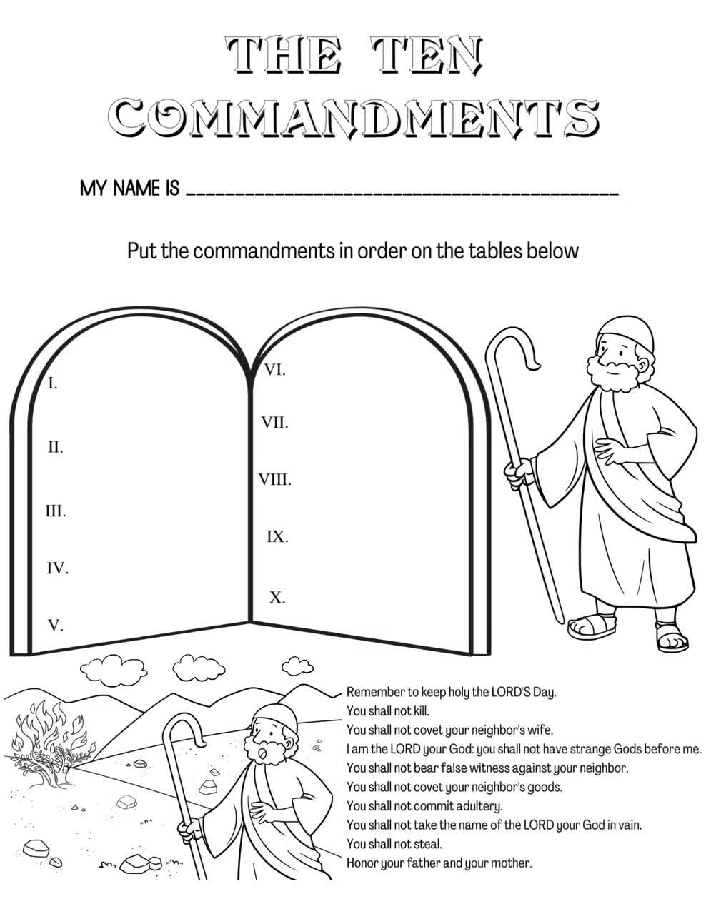 The Ten Commandments Coloring Page For Kids Catholic Activities For Children Catholic Homeschool Resources Catholic Games For Children