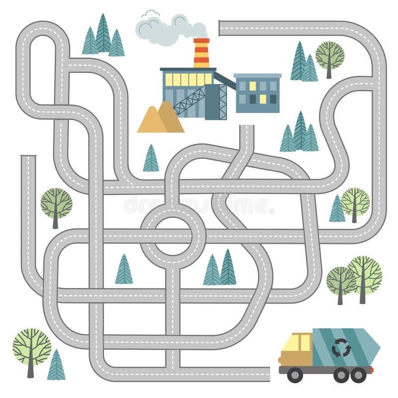 Vector Maze Game For Kids With Vehicles And Tangled Road Labyrinth Help The Garbage Truck To Reach Recycle Plant Stock Vector Illustration Of Line Labyrinth 263990492