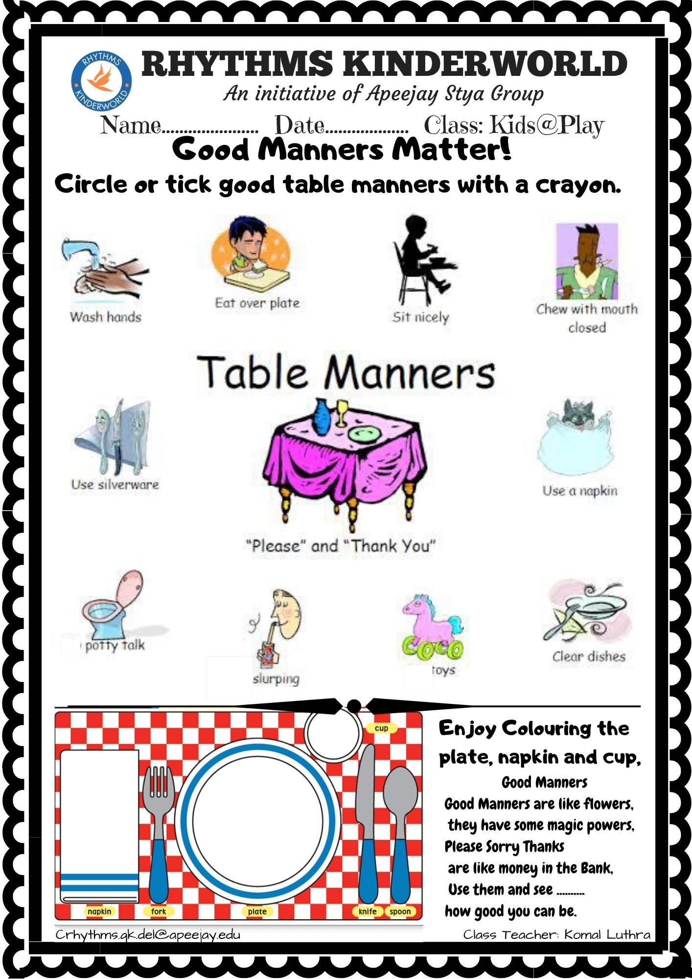 Worksheet On Good Manners Rutinas Worksheets Library