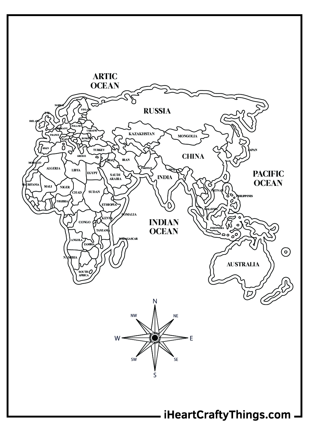 Printable Preschool World Map Coloring Page