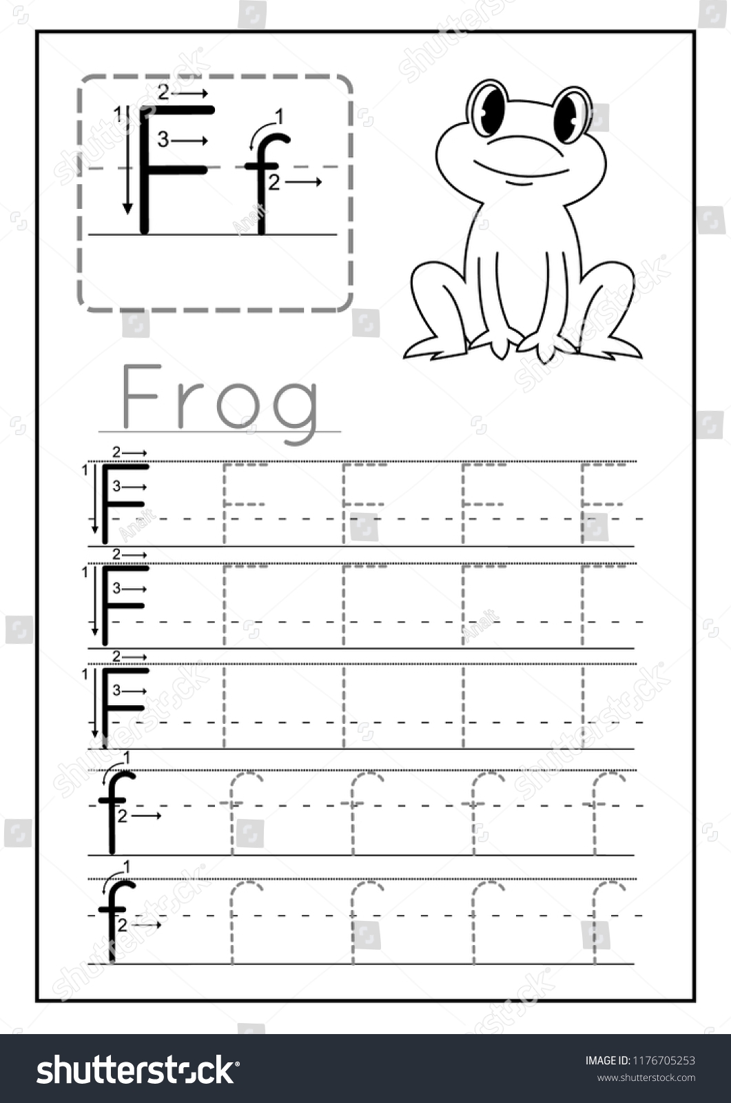Writing Practice Letter F Printable Worksheet Stock Vector 
