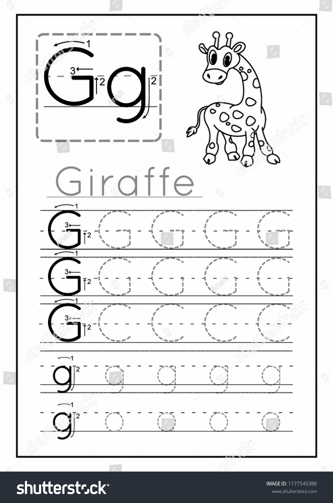 Writing Practice Letter G Printable Worksheet Stock Vector Royalty Free 1177545388 Shutterstock