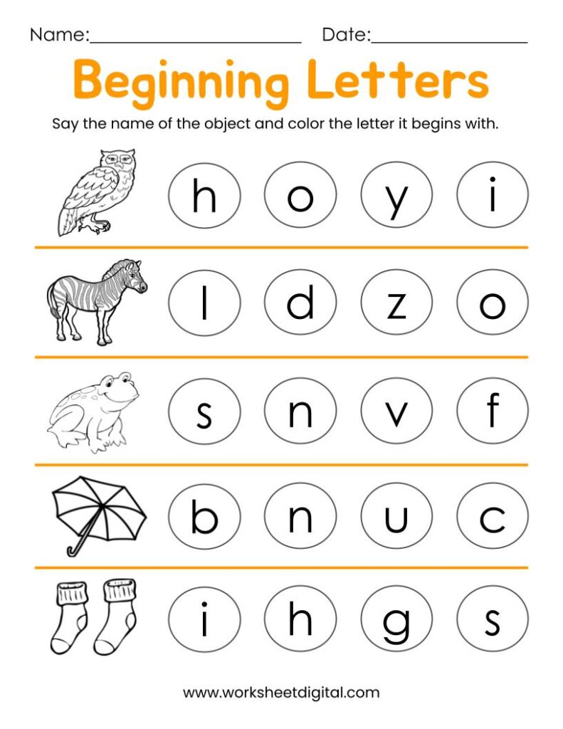 10 Printable Beginning Letters Worksheets for Kindergarten Preschool ...
