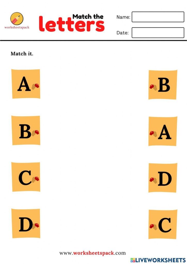 Alphabet matching worksheets – uppercase letters (A to D … Alphabet matching worksheets - uppercase letters (A to D ...