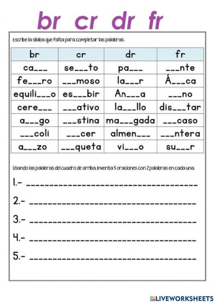 Br dr cr fr | Free Interactive Worksheets | 1563986
