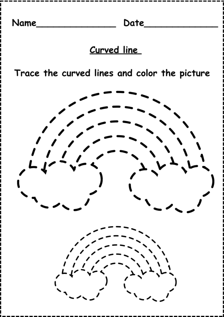 Curved Line Tracing Worksheets for kindergarten Free