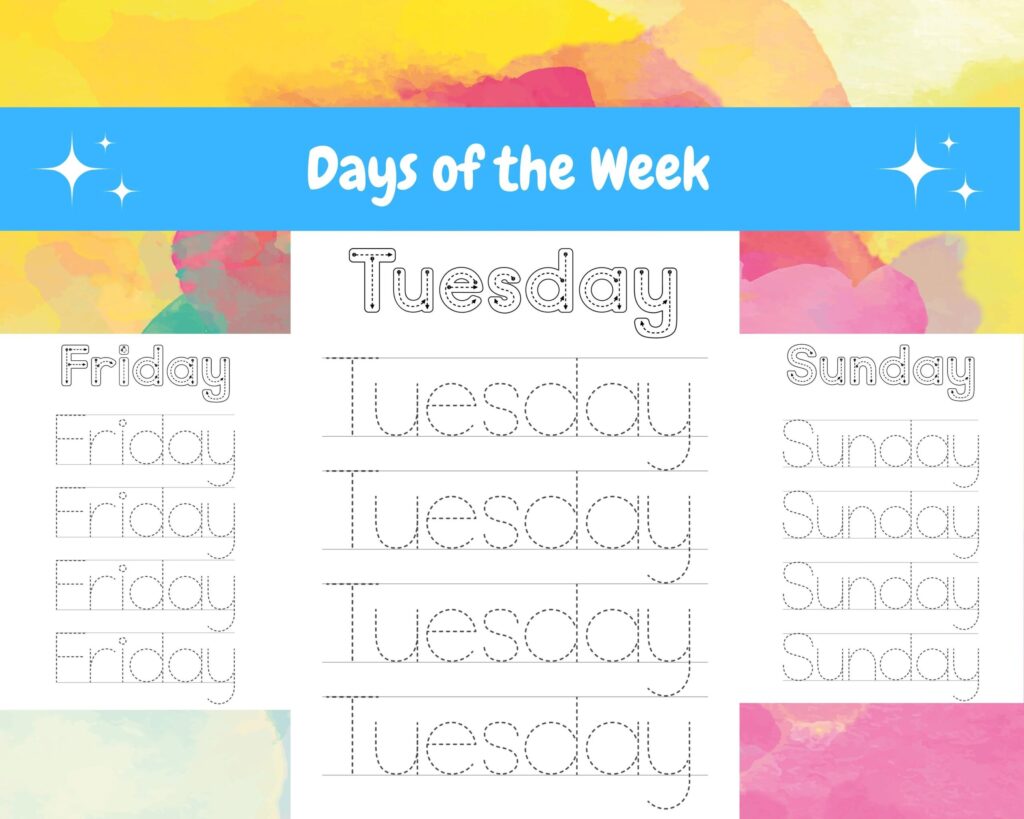 Free Day Of The Week Tracing Printables – Free Printable Days of the Week for Calendar Free Day Of The Week Tracing Printables - Free Printable Days of the Week for Calendar