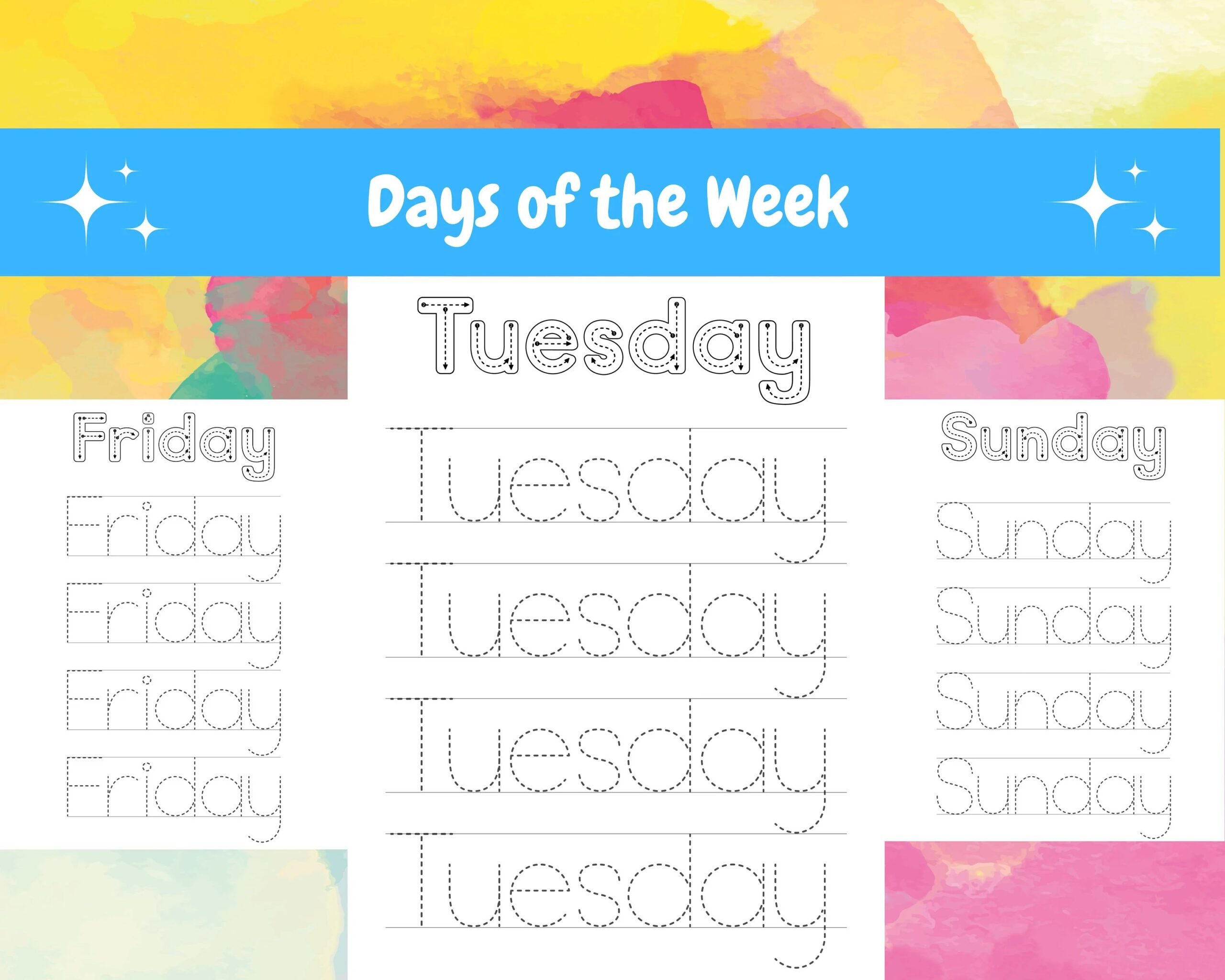 Free Day Of The Week Tracing Printables - Free Printable Days of the Week for Calendar