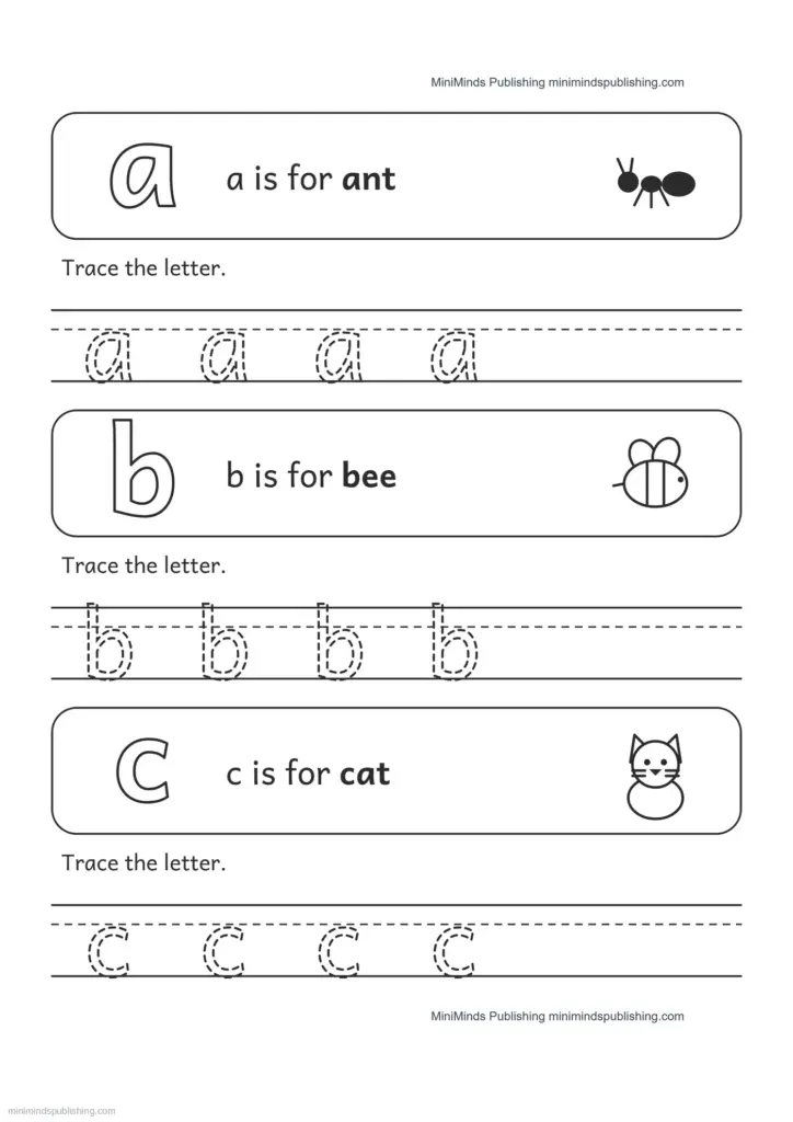 Free First Grade Tracing Worksheets - Trace the Lowercase Letters a, b, c — Free Pre-K Worksheet (PDF)