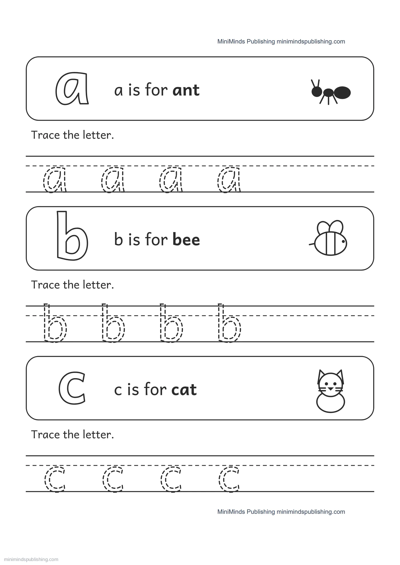 Free First Grade Tracing Worksheets - Trace the Lowercase Letters a, b, c — Free Pre-K Worksheet (PDF)