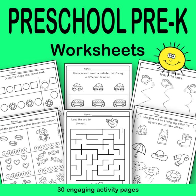 Free Pre K Learning Worksheets - Pre K Learning Pages